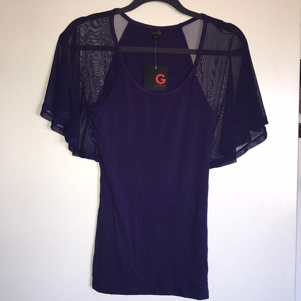 Purple mesh sleeve Guess blouse